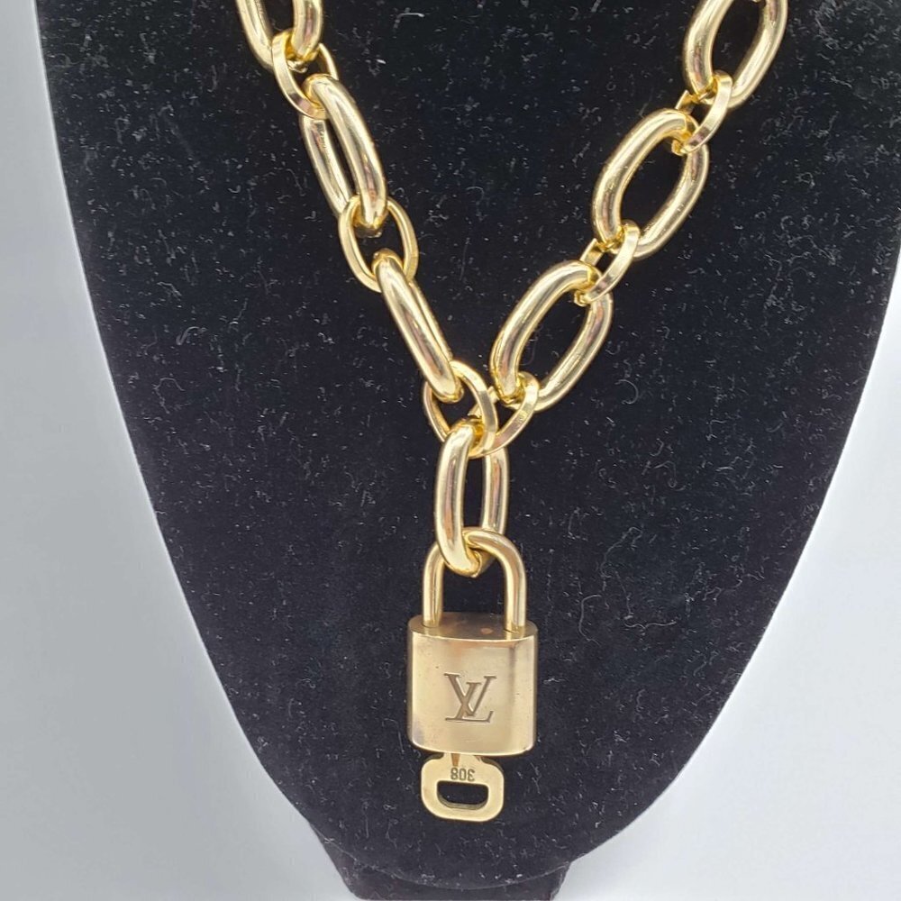 Authentic Louis Vuitton Lock and Key Gold Color with Gold Plated Chain Necklace - Picture 2 of 14